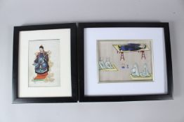 A 19TH CENTURY CHINESE PITH PAINTING depicting a seated Emperor, together with another later