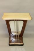 AN ART DECO STYLE LAMINATED WOOD, MIRROR BACK CONSOLE TABLE. 2ft 7.5ins wide x 1ft 3ins deep x 2ft