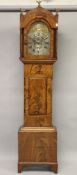 AN EARLY 19TH CENTURY INLAID MAHOGANY EIGHT-DAY LONGCASE CLOCK with arched hood, the 12 inch brass