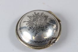 A FINE 19TH CENTURY OTTOMN NIELLO AND SILVER POCKET WATCH CASE. 8cms diameter.