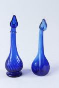 TWO RARE 18TH - 19TH CENTURY PERSIAN BLOWN GLASS ROSE WATER SPRINKLERS. 23cms and 24cms high.