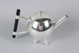 A CHRISTOPHER DRESSER STYLE PLATED GLOBULAR SHAPE TEAPOT. 22cms wide.