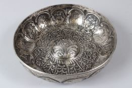 A LARGE 18TH - 19TH CENTURY OTTOMAN WHITE METAL HAMMAM BOWL. 24cms diameter.