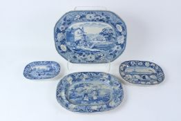 A 19TH CENTURY TRANSFER PRINTED BLUE AND WHITE RECTANGULAR DISH, depicting Nuneham Court,