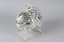 A PLATED BISCUIT WARMER in the form of a walnut. 20cms wide.