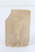 ANCIENT GREEK SEPULCHRAL FRAGMENT, standing nude men. 9.5cms x 6cms.