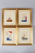 A SET OF FOUR LATE 19TH CENTURY INDIAN PAINTINGS ON MICA, depicting individual figures carrying