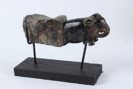 AN INDIAN CARVED GREEN HARDSTONE FIGURE, 19TH / 20TH CENTURY, modelled as the front end of an