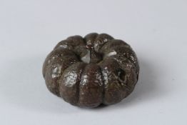 A JAPANESE OKIMONO BRONZE PUMPKIN with frog. 6cms.