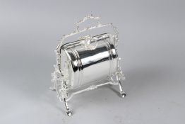 A PLATED CUSHION SHAPE BISCUIT WARMER. 18cms wide.