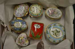 Halcyon Days and other enamel boxes.