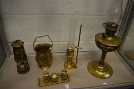 Miners lamp, brass oil lamp etc.