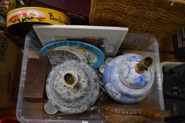Pottery table lamps, bellows and other items.