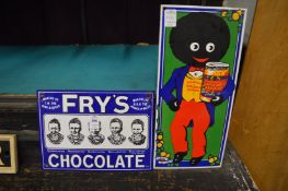 Two small enamel signs.