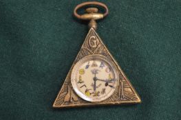A Masonic style triangular pocket watch.