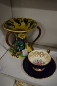 A Foley Intarsio Art Nouveau style vase and an Aynsley cup and saucer.