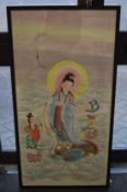 Chinese School, female Deity with attendance, watercolour on paper, framed and glazed.