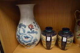 A large Japanese vase (faults) and a pair of Satsuma vases.