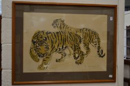 David Costa, prowling tigers, limited edition print, signed and dated 64.