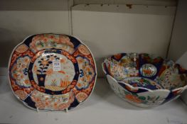 An Imari dish and similar bowl.