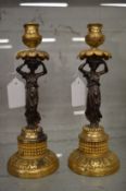 A pair of bronze and ormolu figural candlesticks.