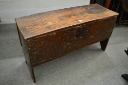 An 18th century oak six plank coffer of small size.