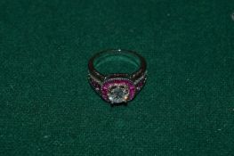 A 1.2ct moissanite and silver Art Deco style ring with certificate.