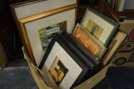 A quantity of decorative paintings and prints.