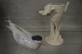 A Royal Copenhagen porcelain model of a seagull together with a porcelain vase.