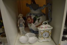 A Minton Haddon Hall mantel clock and other decorative china.