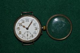 A silver cased wristwatch with enamel dial.
