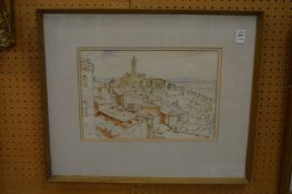 Dorothy Hutton, a view of Sienna, pen and wash.
