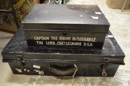 Two black Japanned tin trunks.