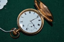 A gentlemans gilt metal cased hunter pocket watch.