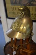 An old brass fireman's helmet.