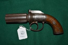A 19th century percussion pepper pot six shot pistol.