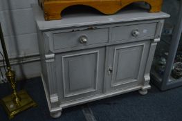 Continental grey painted pine sideboard.