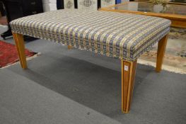 David Linley, a good large upholstered stool with inlaid tapering square legs.