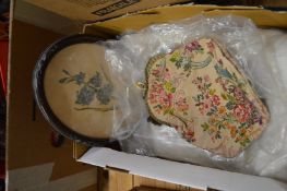 An evening purse, doilies and other textiles.