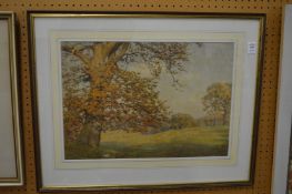 James Towers, landscape with trees and sheep, watercolour, together with a heather moorland