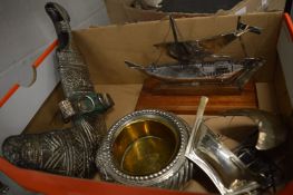 An Eastern jambya, silver models of boats etc.