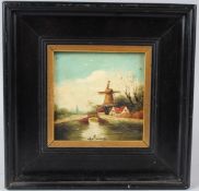 DUTCH SCHOOL Canal view with windmill painted ceramic tile inscribed 'Holland' 11.5 x 11.5cm