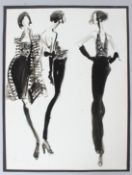 CIRCLE OF YVES SAINT LAUREN Fashion study pencil and Indian ink unframed 40 x 30cm