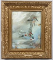 W E POWELL Mallard ducks in flight watercolour label verso 24 x 19cm