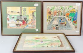 L COLLINS (20TH CENTURY) Comical creature characters Three pen and ink watercolours signed and dated