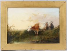 THOMAS SIDNEY COOPER Cattle at a riverbank oil on canvas 22 X 32cm