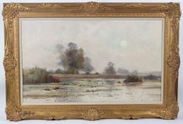 E. LEMAITRE (19TH CENTURY) marshland landscape oil on canvas, signed 54 x 91cm