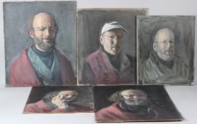 GEORGE WEISSBORT (1928-2013) Five self portraits oils on board unframed largest 55 x 46cm (5)