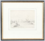 RICHARD HOWARD PENTON (1882-1960) River Thames view with Tower Bridge pencil drawing circa 1930 15 x