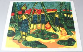 BRUCE ONOBRAKPEYA (1932 NIGERIA) 'Palm Wine Women' serigraph / screenprint 12/75 signed and